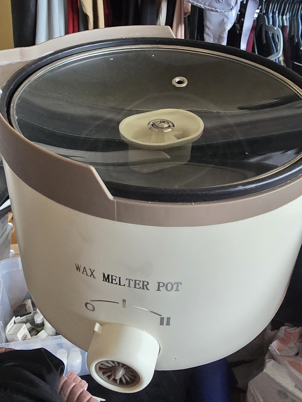 Cream and Brown Wax Melter Pot with Candle Kit